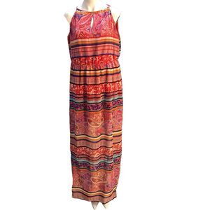 Stevie & Lindsay Dress Geometric Keyhole Elastic Waist Lined Maxi Women Size 1X